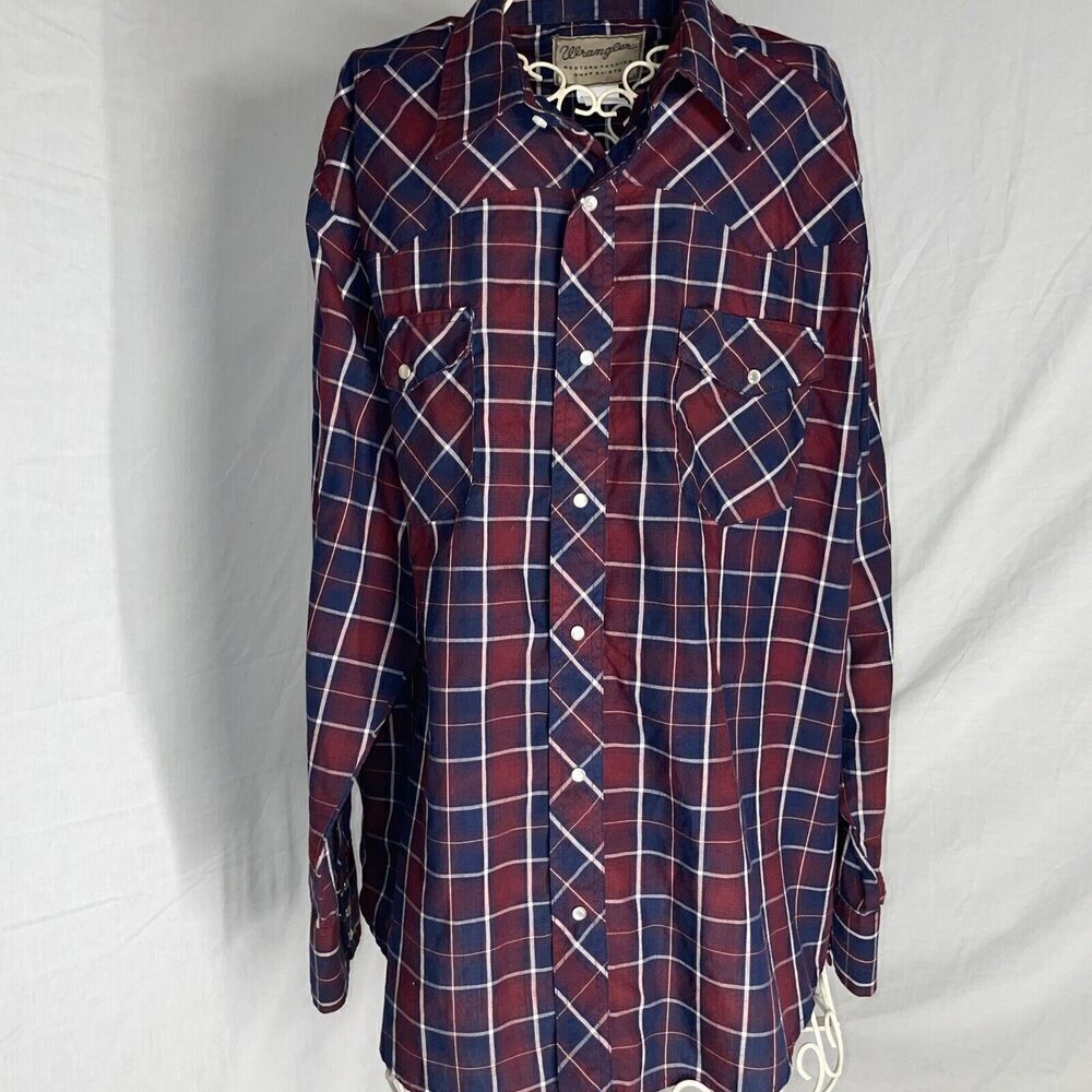 Wrangler-Mens Long Sleeve Western Pearl Snap Shirt, XL Plaid